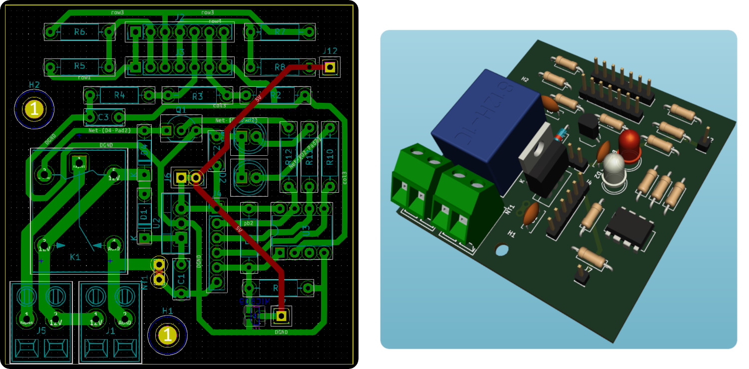 PCB и 3D вид печатной платы